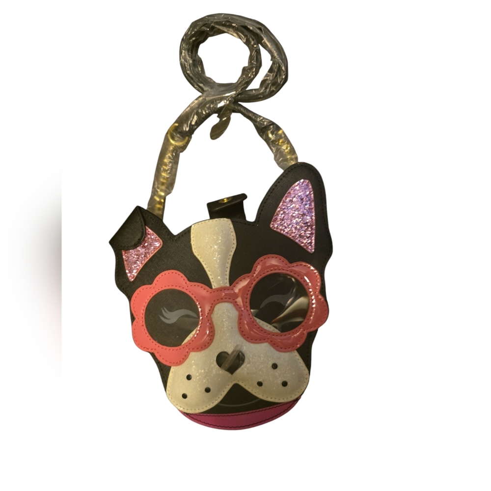 Betsey Johnson Dog Face Purse with Pink Glitter Accents